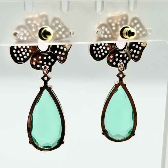 Floral Sparkle Pink & Green Teardrop Dangle Earrings- New! - Picture 5 of 5
